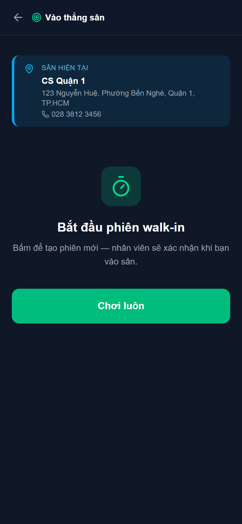 Bắt đầu phiên walk-in