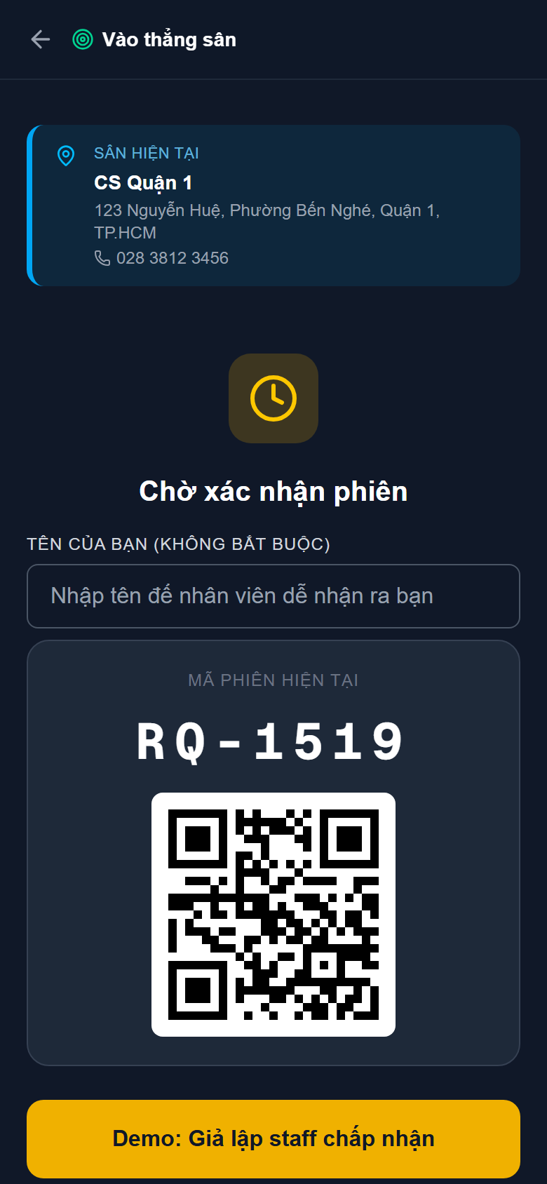 Chờ xác nhận — mã QR