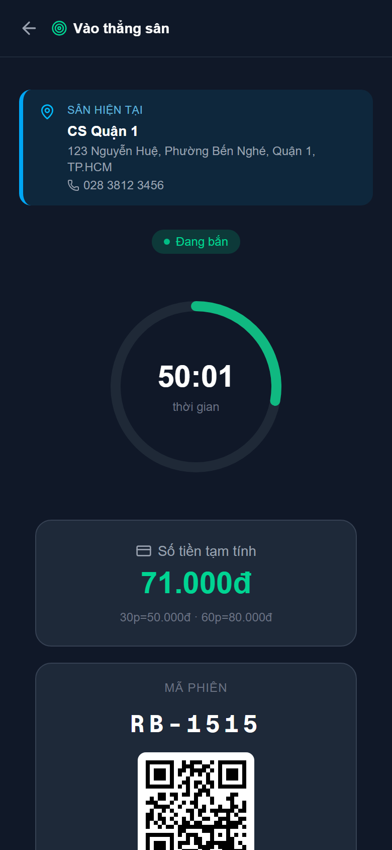 Đang bắn — đồng hồ chạy