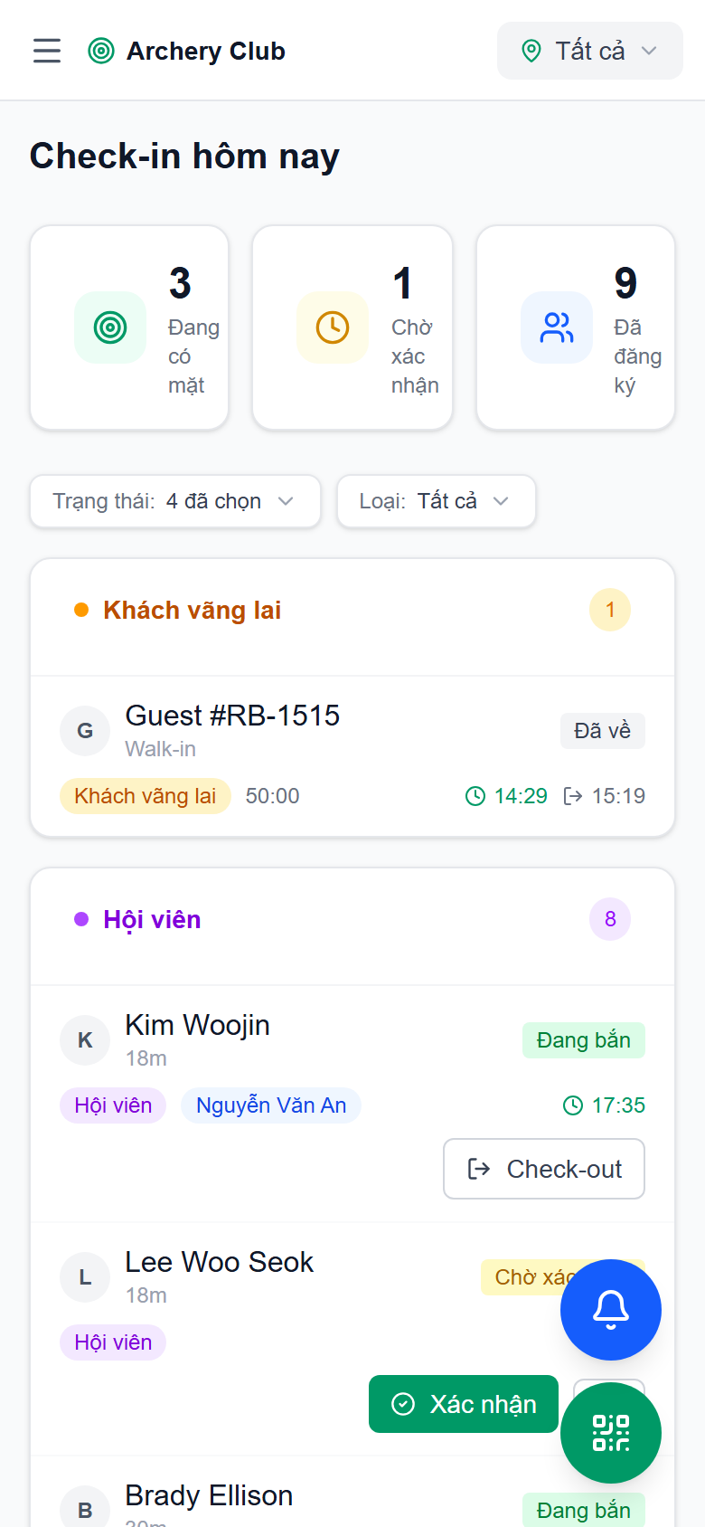 Danh sách check-in